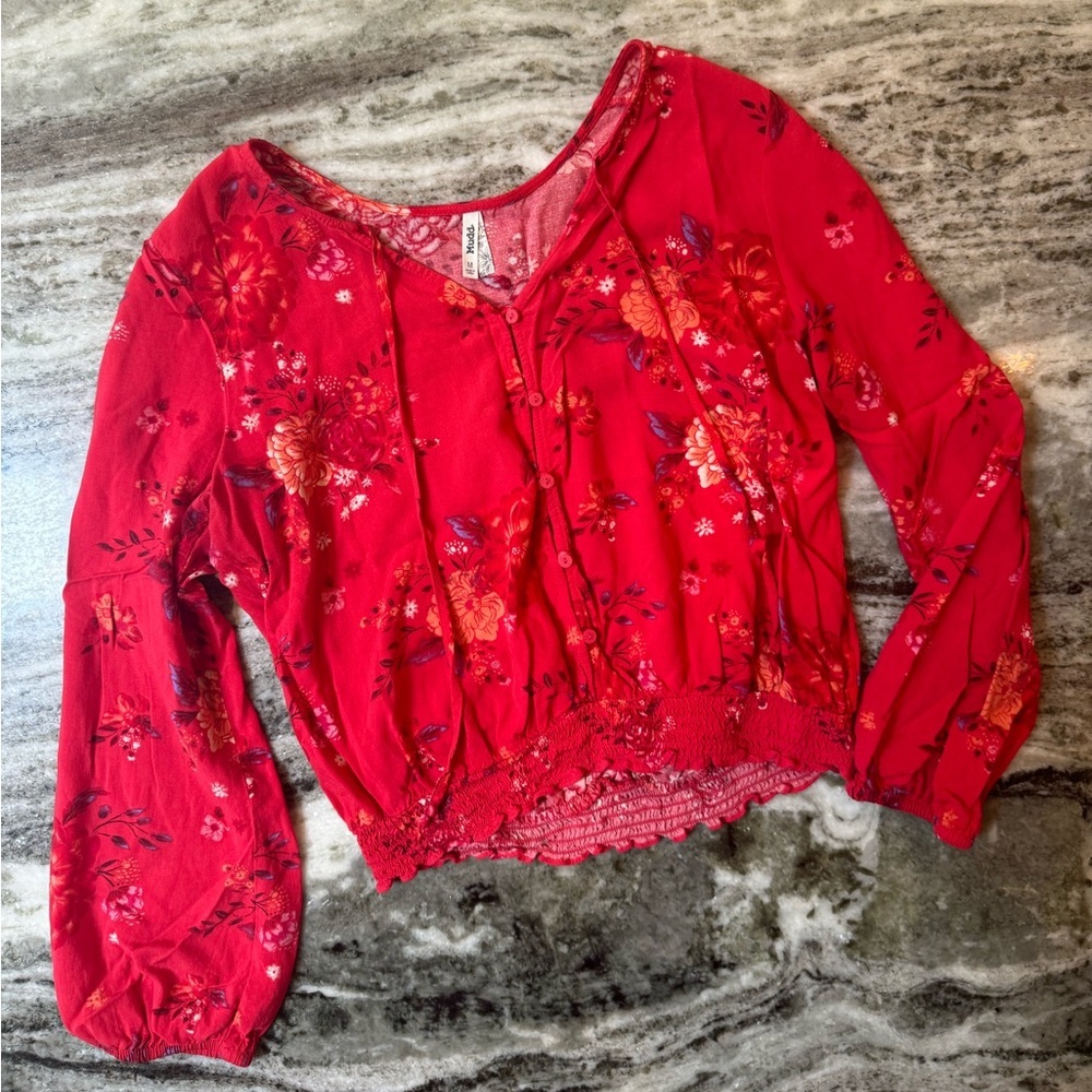 Red Floral Blouse Medium